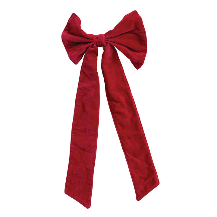 Crimson Velvet Artisan Bow Clip with Iron Accent