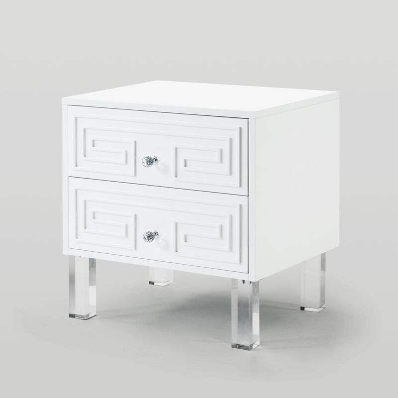 Hivvago 24 Inch  White And Clear Wood And Acrylic End Table With Two Drawers