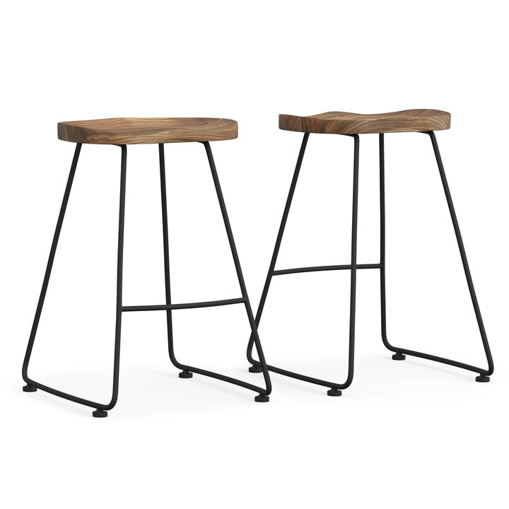Amberly Rustic Metal 24 inch Saddle Counter Height Stool (Set of 2) in Natural/Black