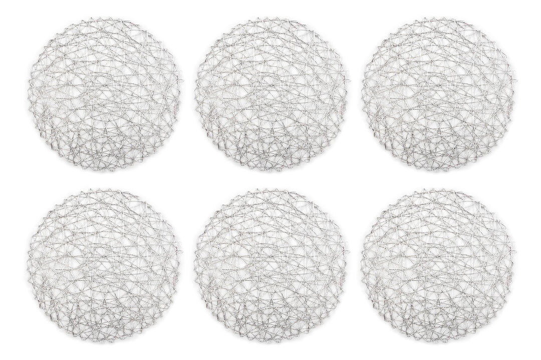 Set of 6 Silver Colored Woven Paper Round Placemats 15"