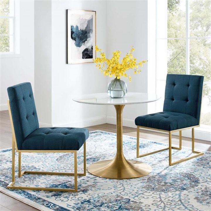 Modway Privy Stainless Steel Upholstered Fabric Dining Accent Chair Set of 2, Gold Azure