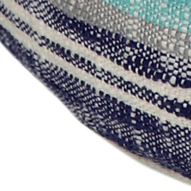 Cotton Cylinder Round Pouf – Striped Ottoman Footstool and Accent Seat