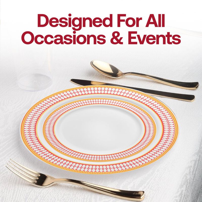 White with Red and Gold Chord Rim Plastic Wedding Value Set (30 Sets) image number 6