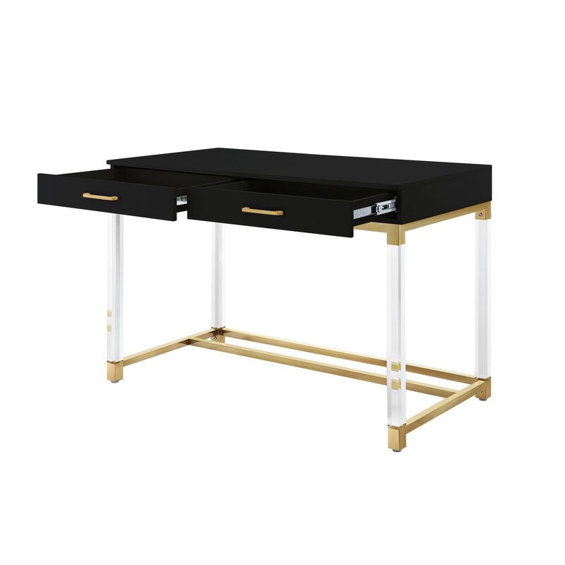 Inspired Home Kalel High Gloss 2 Drawers Writing Desk with Acrylic Legs and Stainless Steel Base