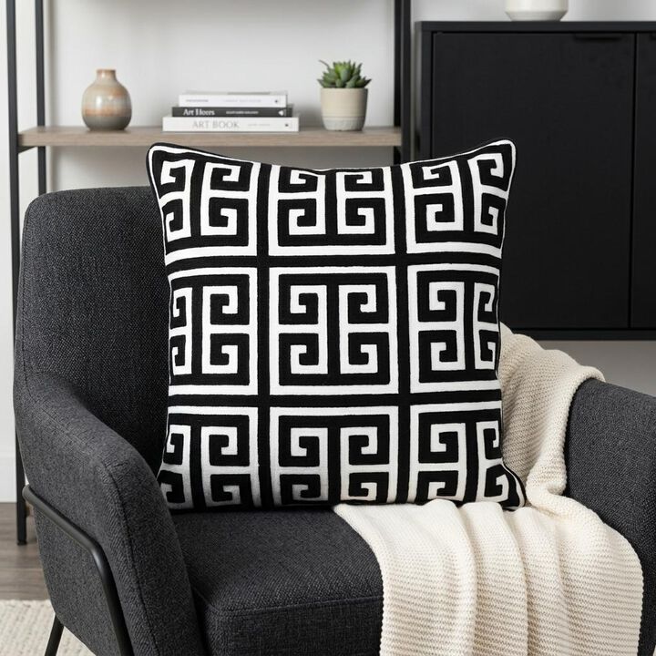 HomeRoots 20" Black and White Interlocking Cotton Throw Pillow