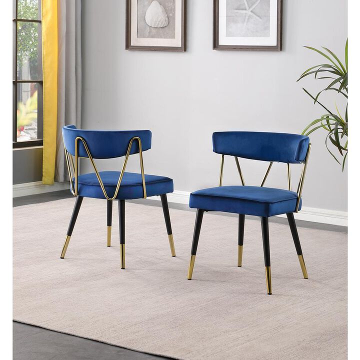 Aireys Navy Velvet Armless Chair with Gold Accents (Set of 2)