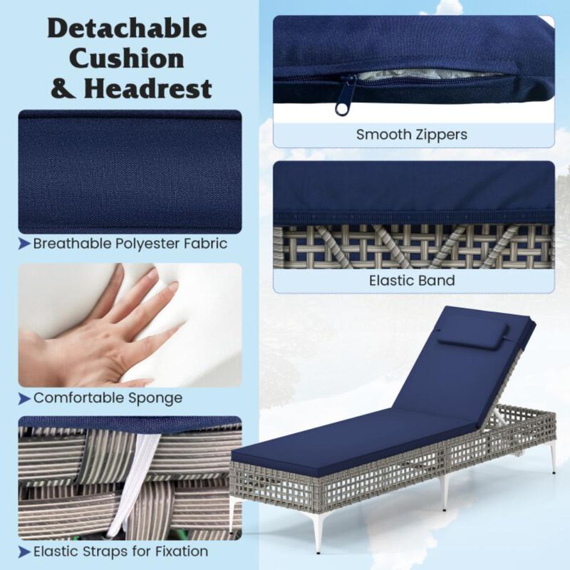 Hivvago Patio Chaise Lounge Chair with 6-Level Adjustable Backrest and Headrest for Poolside