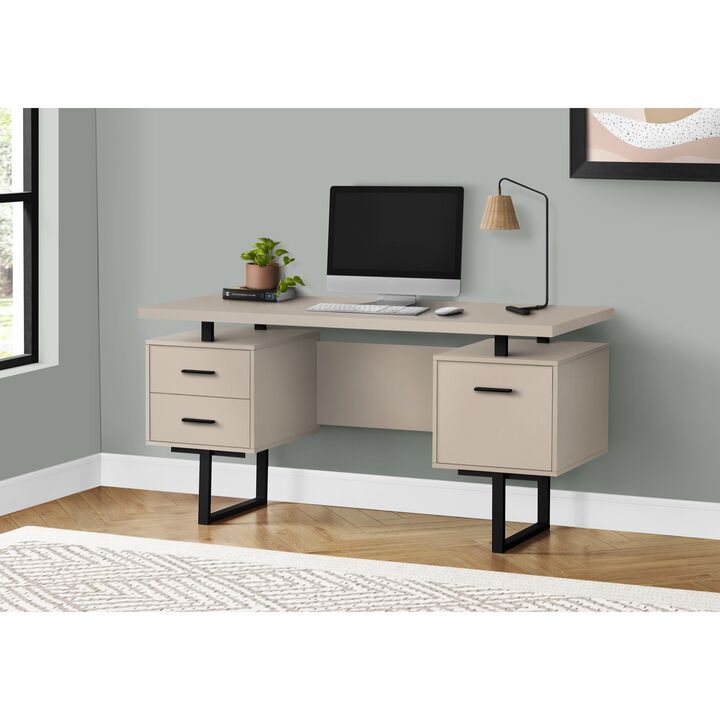Monarch Specialties Computer Desk, Home Office, Laptop, Left, Right Set-Up, Storage Drawers, 60"L, Work, Metal, Laminate, Beige, Black, Contemporary, Modern