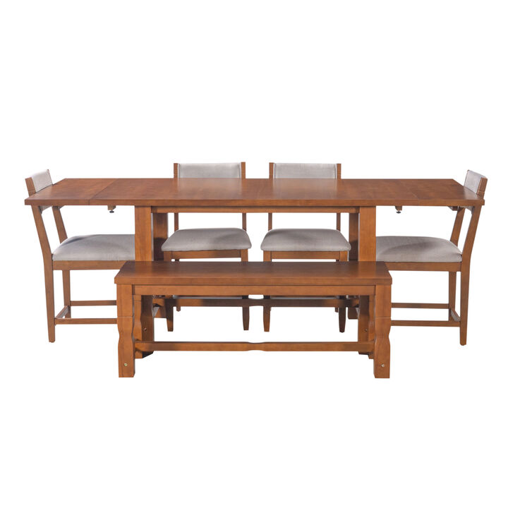 Celkwe 6‑Piece Solid Rubber Wood Extendable Dining Table Set