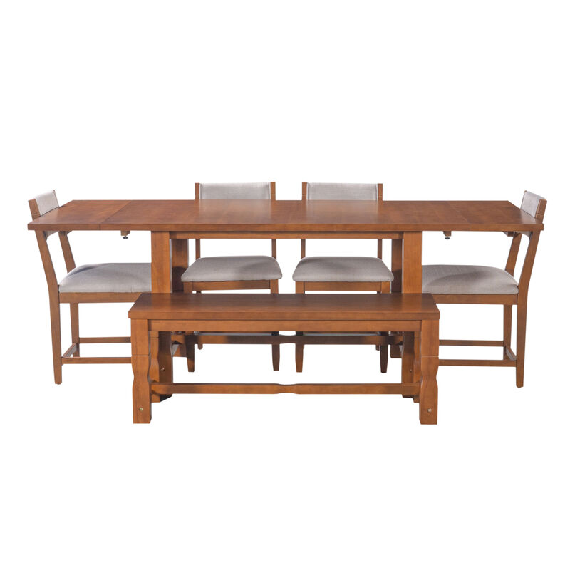 Celkwe 6‑Piece Solid Rubber Wood Extendable Dining Table Set image number 0