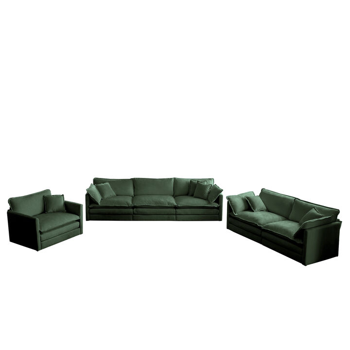 Modern 3-Piece Extra Deep Sectional Sofa Set, Green Chenille Oversized Couch with 3-Seat, Loveseat & Single Chair