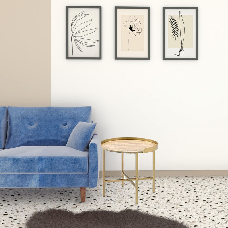 Round Side Table with Solid Wood Top and Sturdy Metal Base for Home Decor