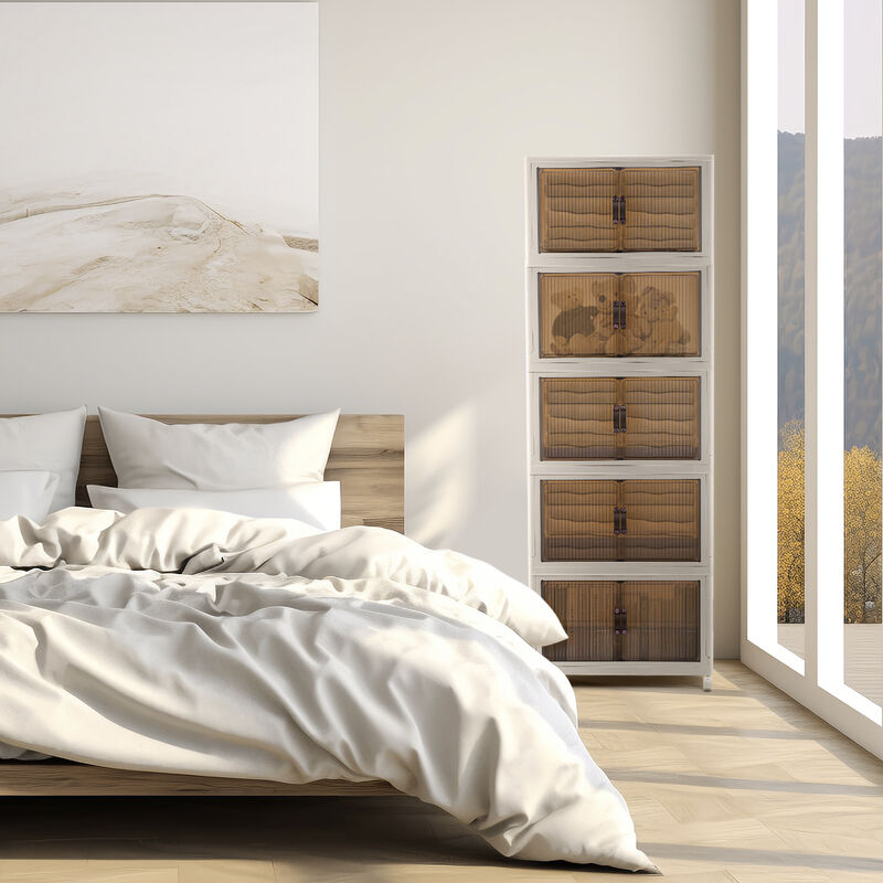 Mega Casa Stackable Foldable Storage Bins with Lids and Wheels 5 Tier (Set of 5)