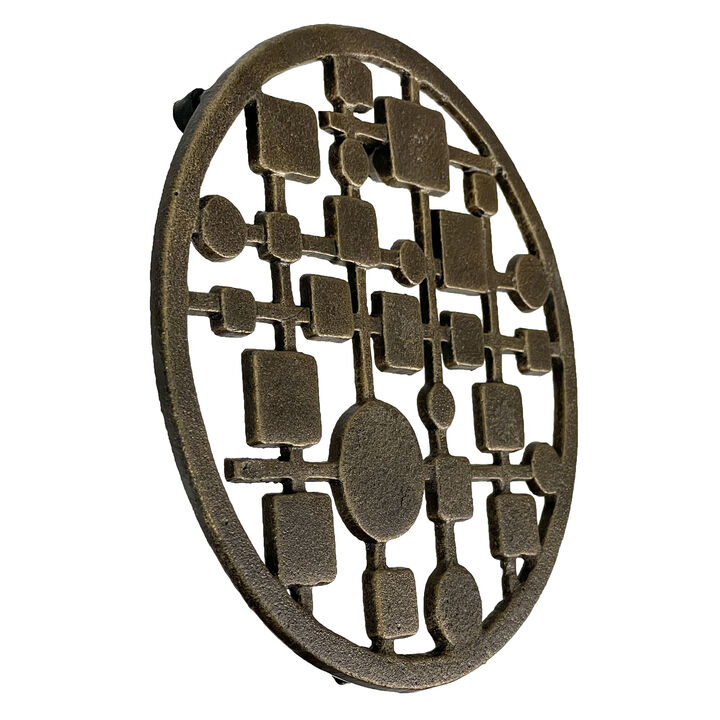 Cast Iron Circles & Squares Trivet &ndash; Bronze, 8" Mid Century Modern Accent