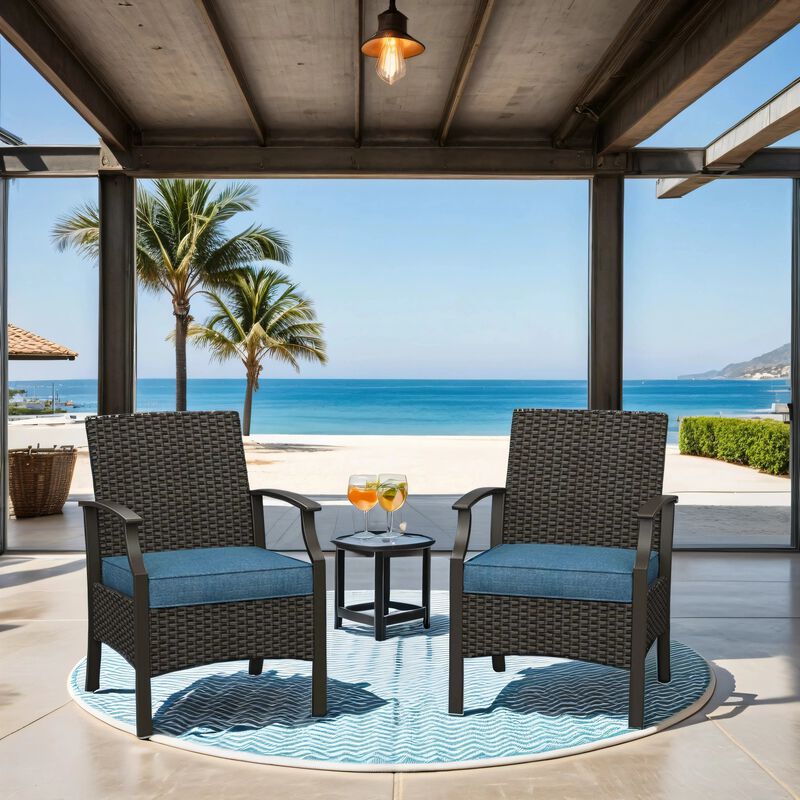 MONDAWE Wicker Formal Dinning Chair With Cushions In Metal Frame (Set of 2)