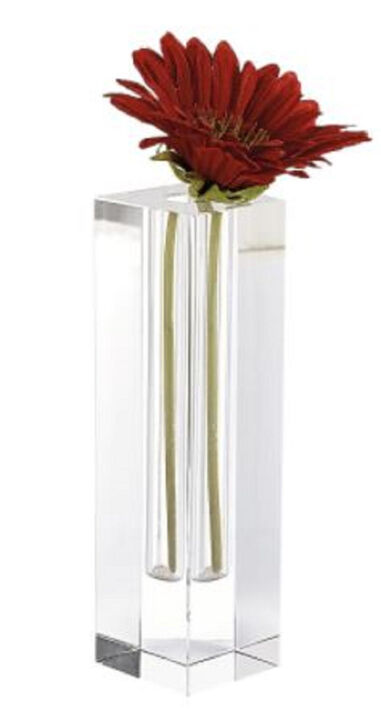 Homezia Modern Clear Tall Block Optical Crystal Vase