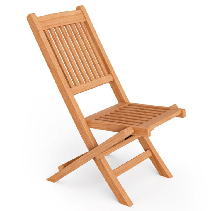 Hivvago Teak Wood Patio Folding Dining Chair with Slatted Seat