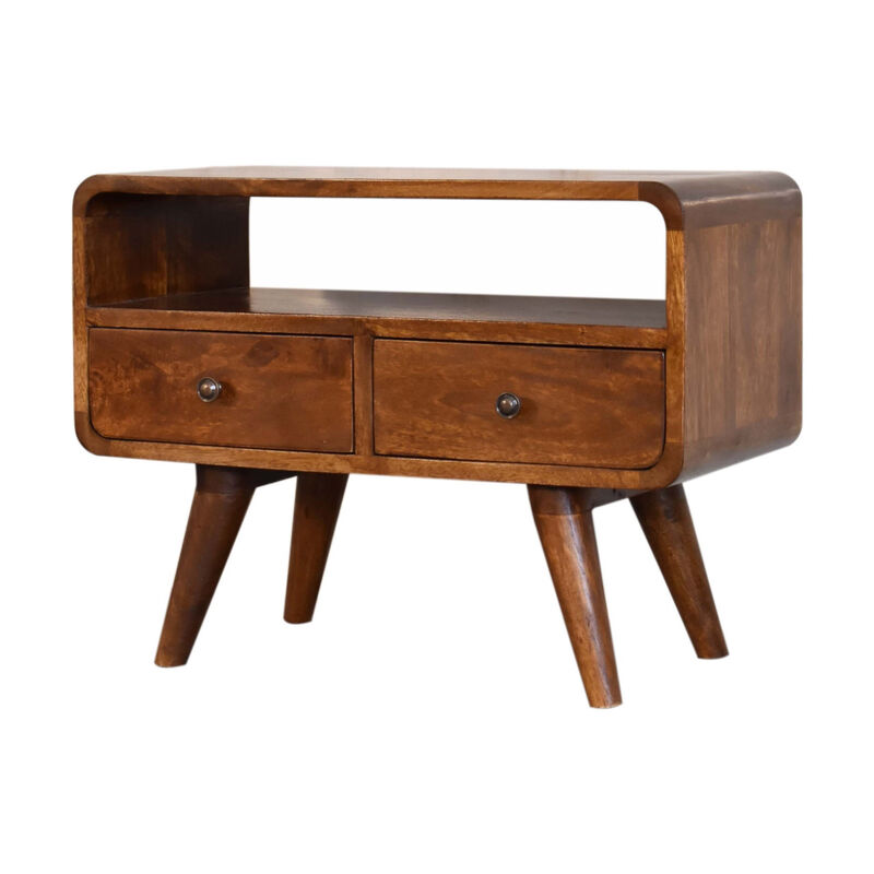 HomeRoots 24" Chestnut Solid Wood Enclosed and Open Storage TV Stand image number 4