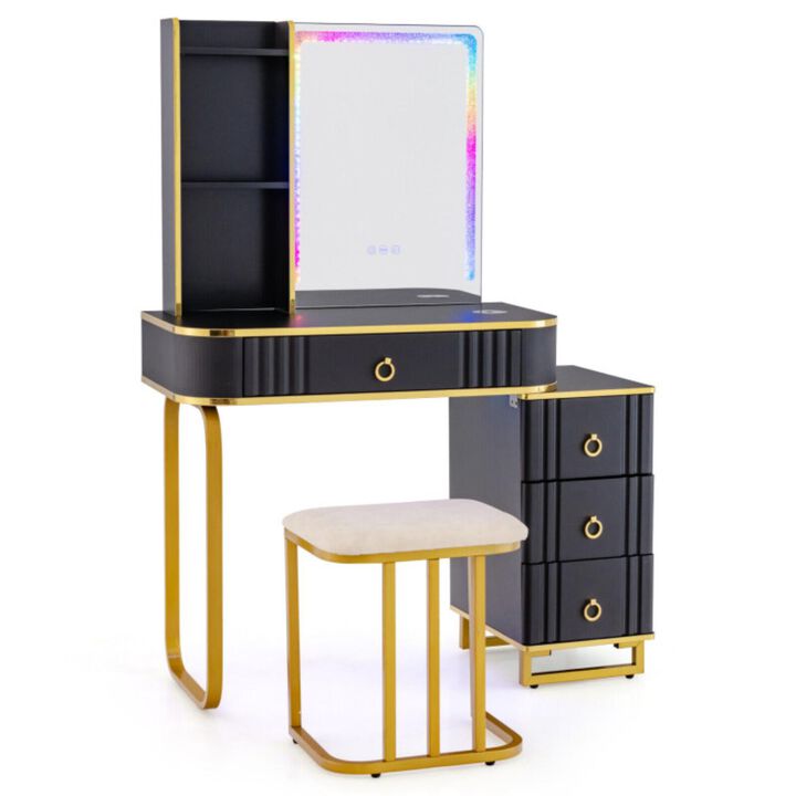 Hivvago Vanity Table Set with RGB LED Lights and Wireless Charging Station