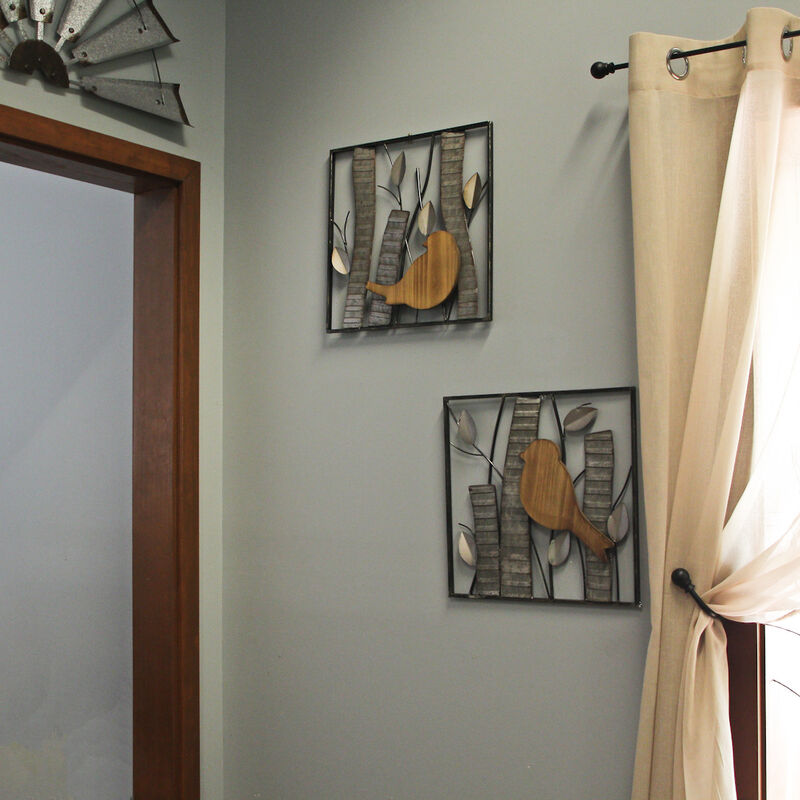 Rustic Birds and Branches 2 Piece Wood and Metal Wall Sculpture Set image number 5