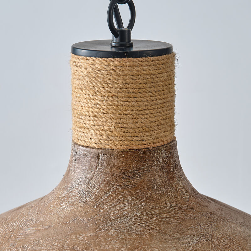 15" Farmhouse Wood Color Dome Chandelier, Pedant Light with Resin Light Shade for Bedroom, Living Room or Dining Room image number 7