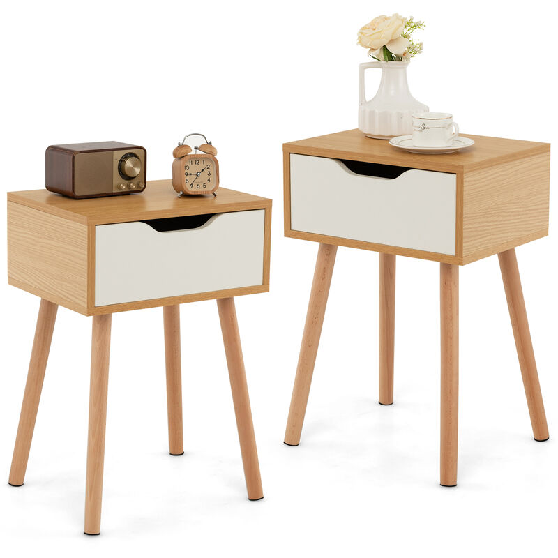 Modern Nightstand with Storage Drawer for Bedroom Living Room-Set of 2