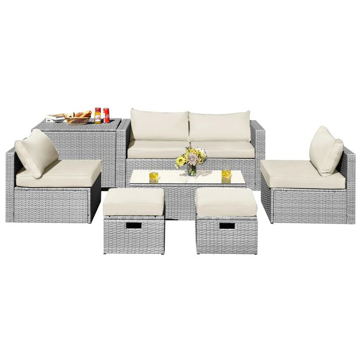 Mondawe 8 Pieces Patio Rattan Furniture Set with Storage Waterproof Cover and Cushion