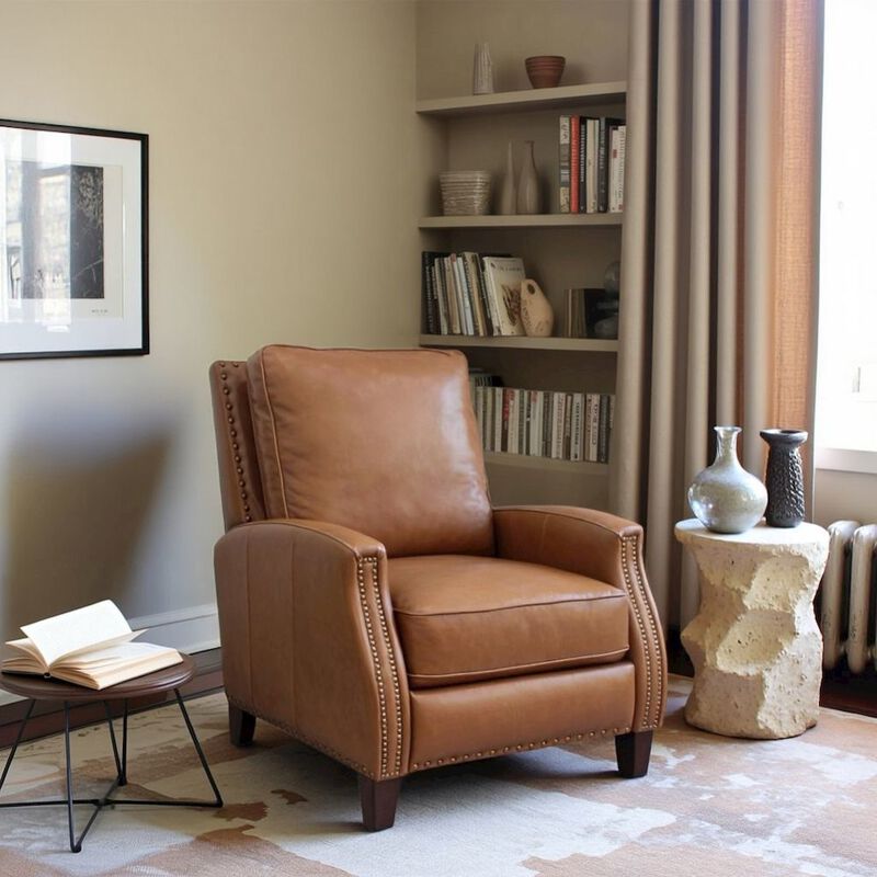 Brown Leather Recliner Chair with Hardwood Frame and Footrest image number 2