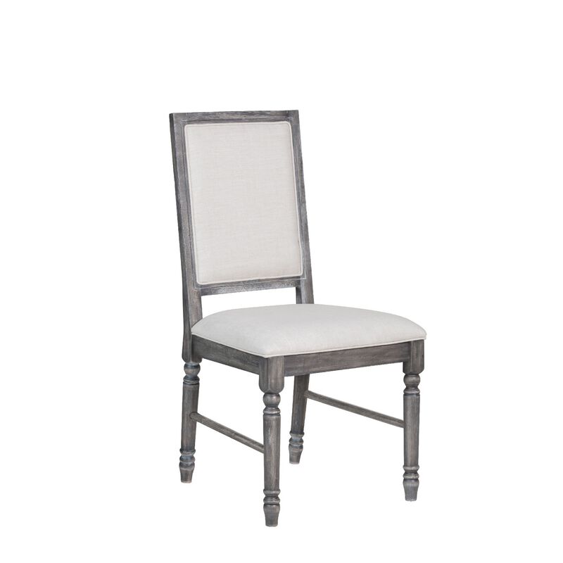 Linen Dining Side Chair with Turned Legs, Set of 2, Gray-Benzara image number 1