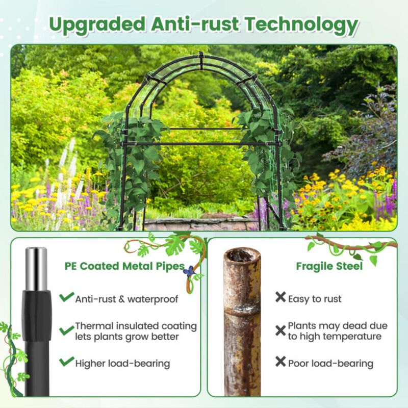 Hivvago 7.5 Feet Garden Arch Trellis with PE Coated Metal Structure