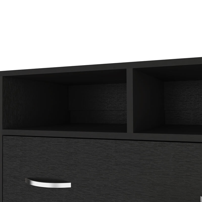 DEPOT E-SHOP Stamford Two Drawer Dresser, Four Legs, Two Open Shelves, Superior Top, Black