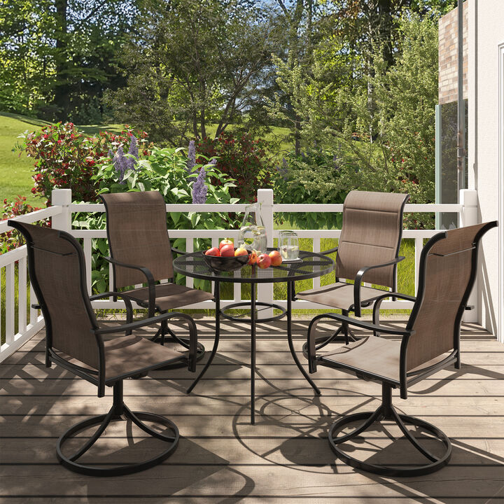 MONDAWE 5-Piece Round Circle Steel Mesh Table And Steel Textiliene Dining Chair Set With 4 Pcs Swivel Chairs