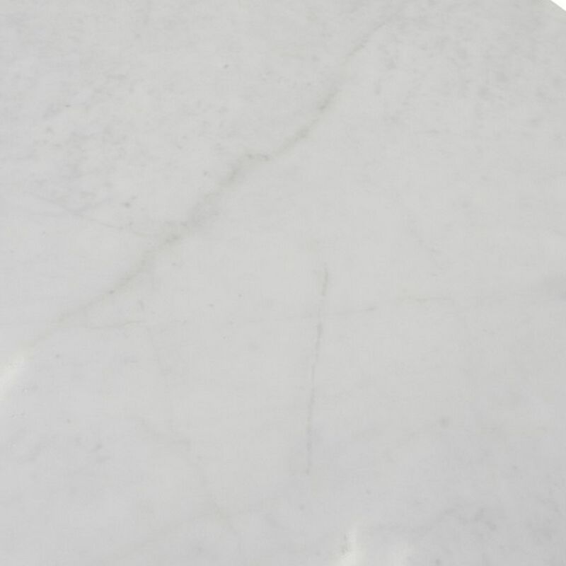 Sufi 21 Inch Side End Table, Round Top, Pedestal Base, Marble White Finish