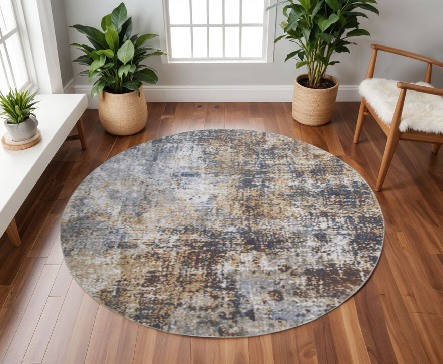 HomeRoots Abstract Distressed Washable Round Rug