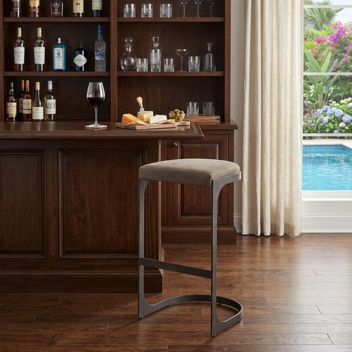 HomeRoots 29" Black Leather and Metal Backless Bar Chair