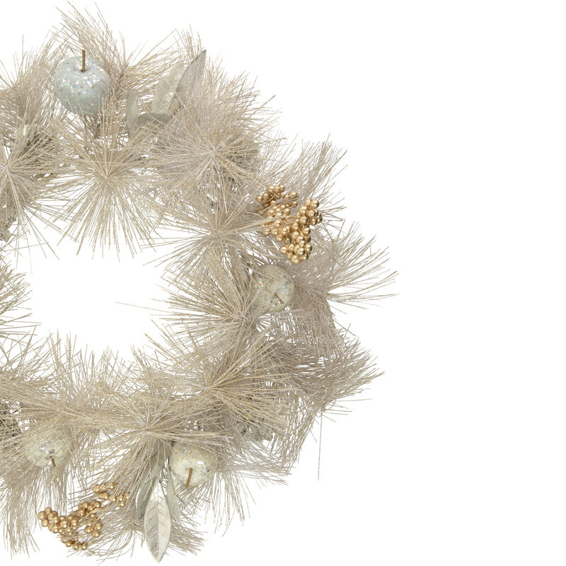 Champagne Gold Apple and Pine Needle Artificial Christmas Wreath  24-Inch  Unlit