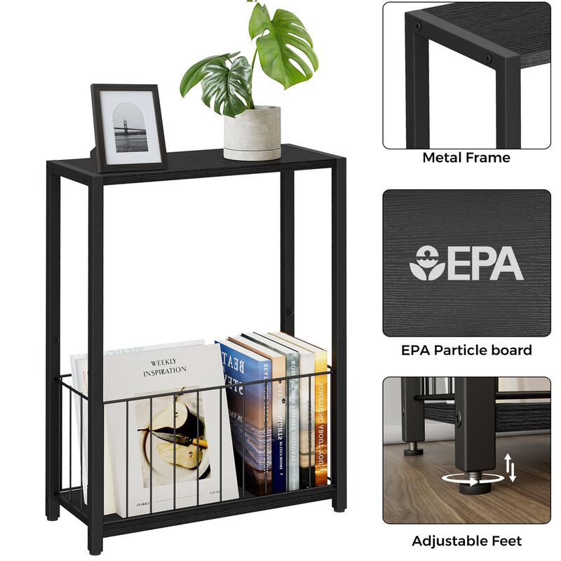 Homleke Narrow Side Table with Magazine Holder, Skinny End Table Perfect for Small Spaces, Space-Saving Design for Living Room,