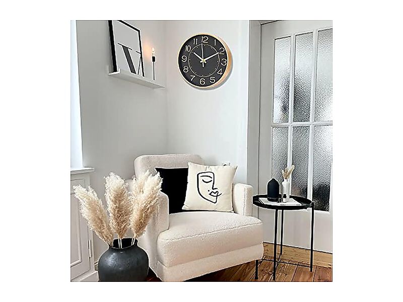 Modern Wall Clocks Battery Operated 10 Inch Black Gold Clock Silent Small Living image number 1