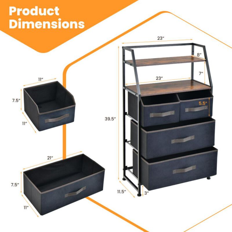 Hivvago 4-Drawer Free Standing Storage Dresser with 2 Open Shelves