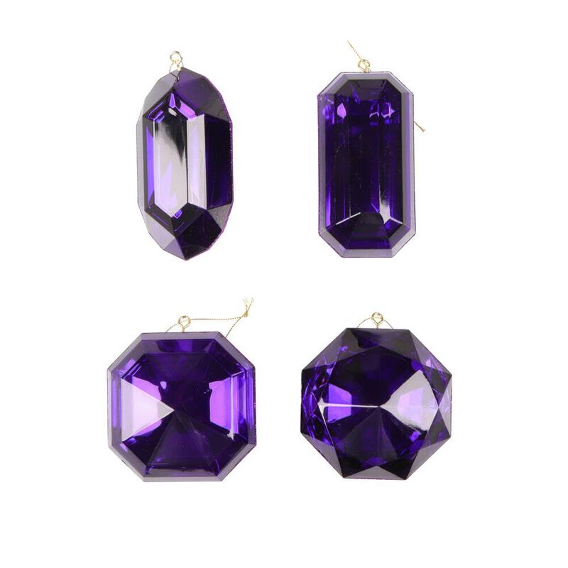 Vickerman 4-5" Purple Jewel Glitter Ornament, Includes 4 Pieces per Bag image number 0