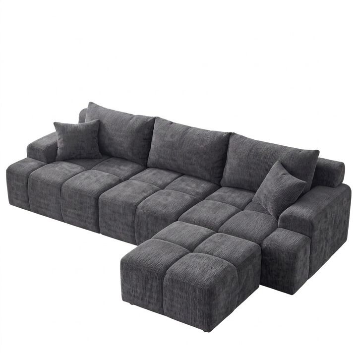 Vipbear 122" L Shaped Modular Sectional Sofa with Ottoman Oversized Deep Seat Comfy Chenille Fabric