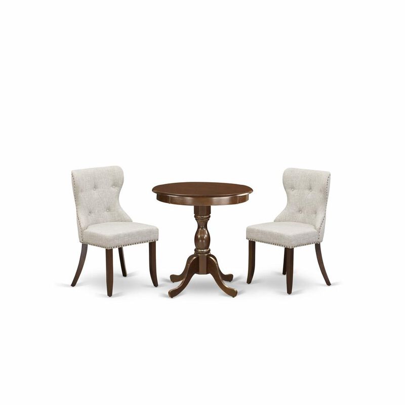 East West Furniture - ESSI3-MAH-35 - 3-Pc Dinette Set - 2 Kitchen Parson Chairs and 1 Dining Room Table (Mahogany Finish)