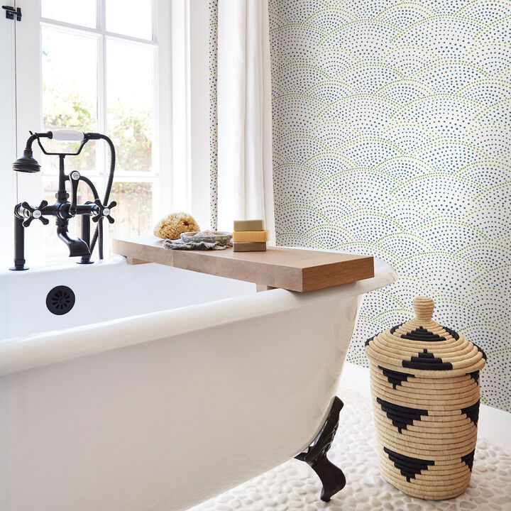 Bennett Blue Dotted Scallop Wallpaper