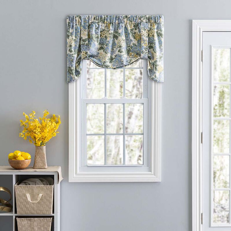 Ellis Hydrangea Classic Pattern Printed 3" Rod Pocket Window Tie Up Valance 60"x24" Blue