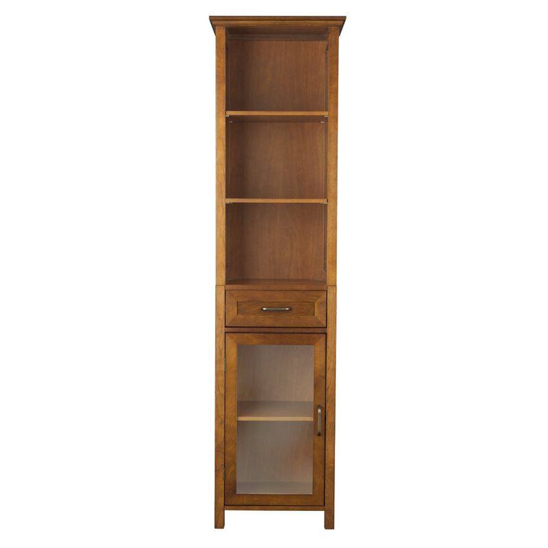 Hivvago Oak Finish Bathroom Linen Tower Storage Cabinet with Shelves