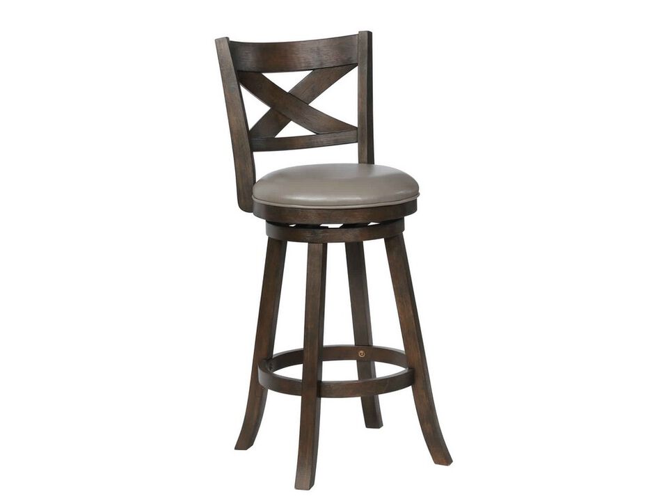 Curved Back Swivel Bar Stool with Leatherette Seat,Set of 2, Gray and Brown - Benzara