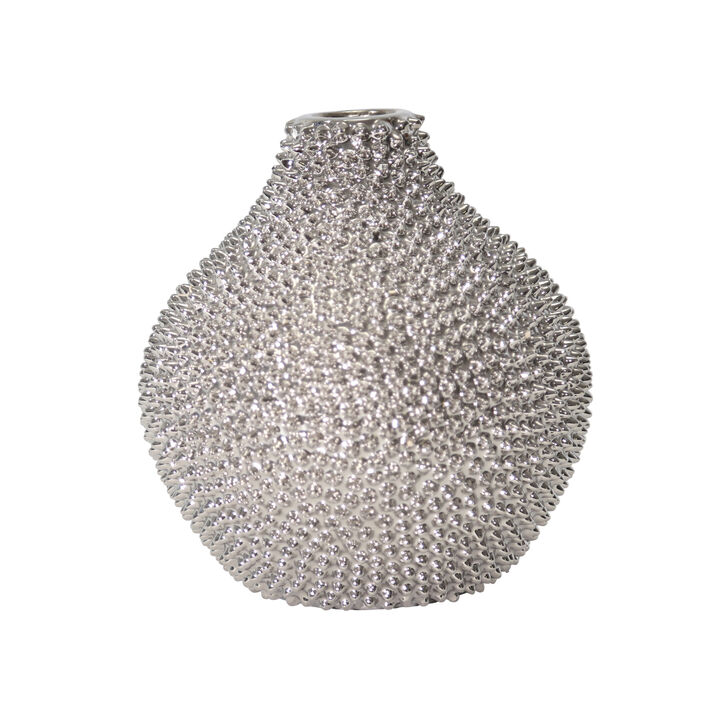 Silver Spiked Ceramic Vase 10"