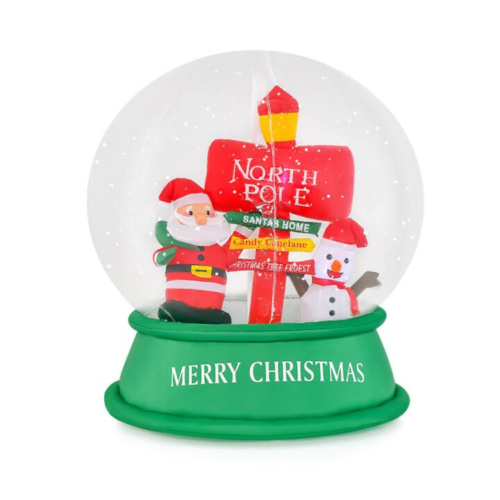 Hivvago 4 Feet Christmas Inflatable Snow Globe with Santa Snowman Road Sign