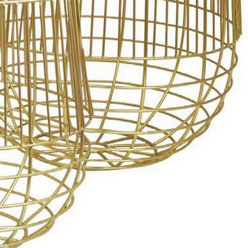 Vella Set of 3 Decorative Baskets, Open Cage Design, Gold Metal Finish - Benzara