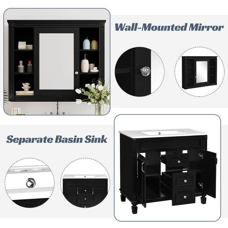 Merax Bathroom Vanity with Top Sink, Royal Blue Mirror Cabinet